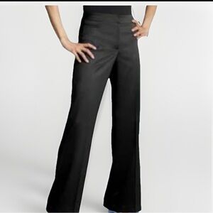 Black Boutique Satin Pants Trousers with Slight Flare Leg